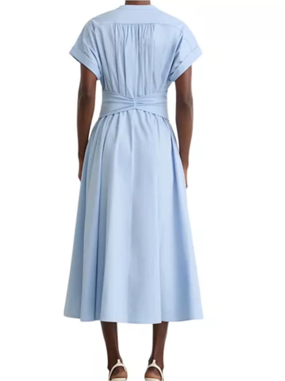 Reiss Sally Light Blue Midi Shirt Dress with Statement Waist - Picture 3 of 9